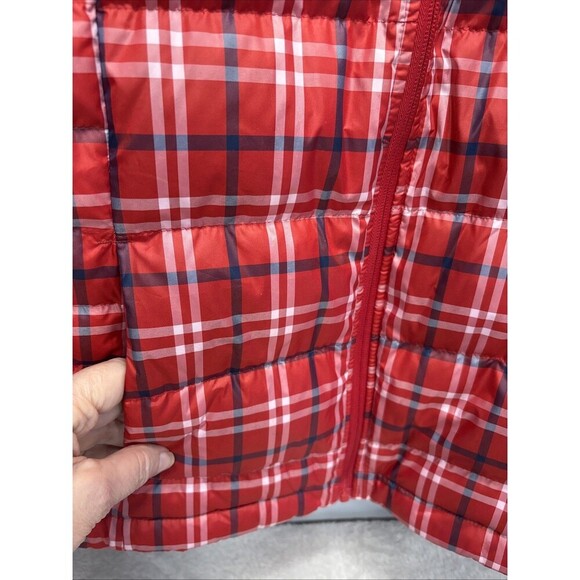 Lands End Women's LT Red Buffalo Plaid Quilted Down Puffer Vest Sleeveless Zip - Picture 6 of 12